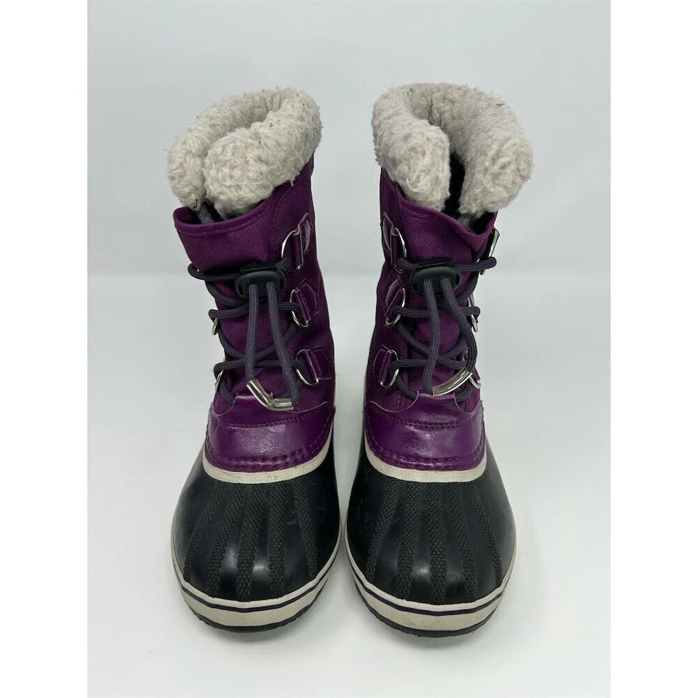 SOREL Kids Winter Snow Duck Boots Purple Waterproof Faux Fur Lined Lace Up 3